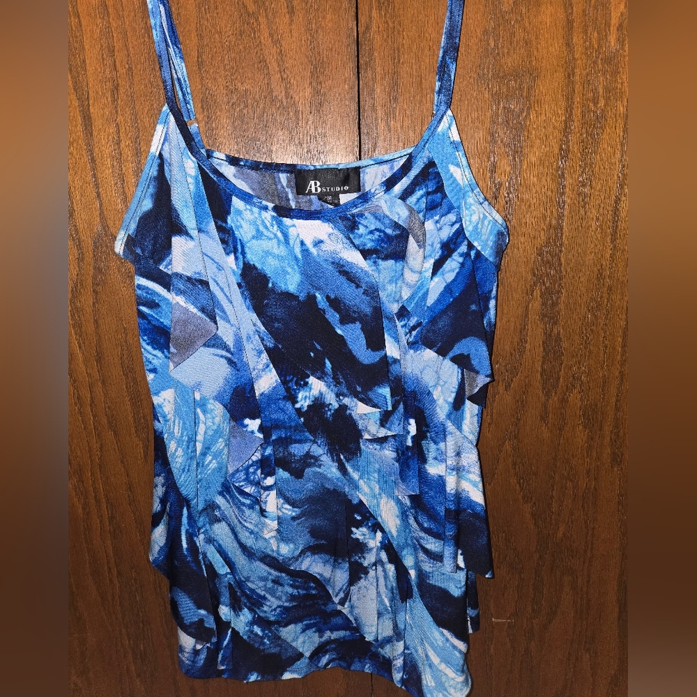 AB Studio Blue Asymmetrical Sleeveless Tank Top